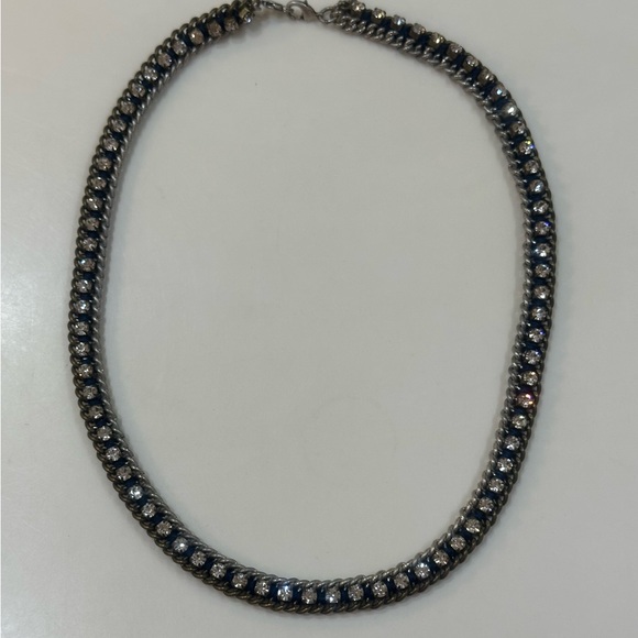 Banana Republic Woven Curb Double Gunmetal Chain & Rhinestone 24”L Necklace - Picture 9 of 10